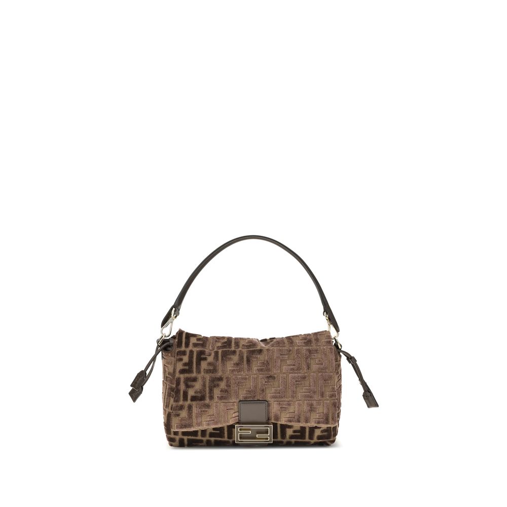 Fendi Medium Mamma Baguette Shoulder Bag - Brown handbag with a pattern on a white background